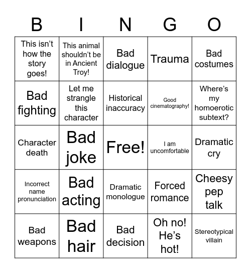 Bad Movie Bingo Card