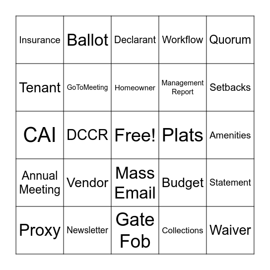 Property Management Bingo Card