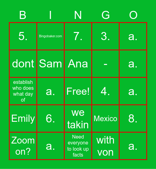Untitled Bingo Card