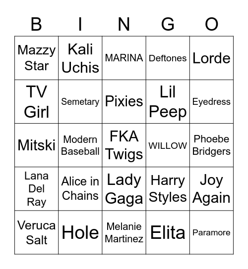 Female Manipulator Bingo Card