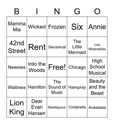 Broadway Bingo Card