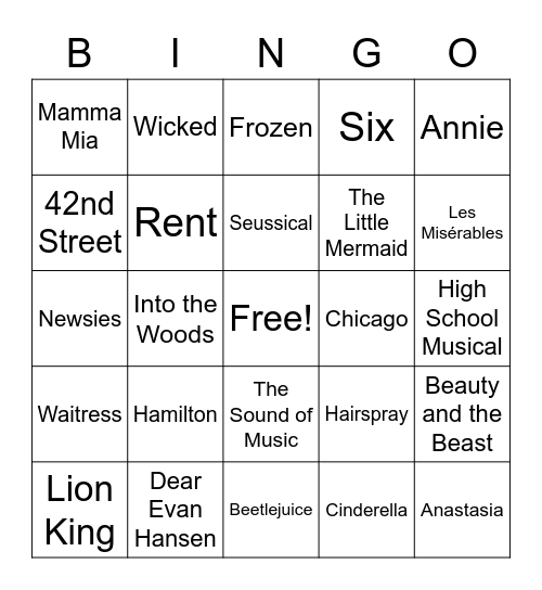 Broadway Bingo Card