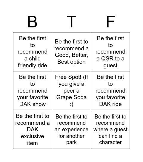 Be the First Bingo - Recommend Bingo Card