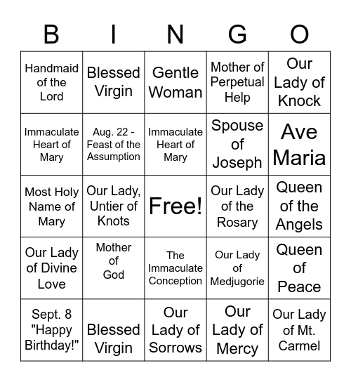 Holy Mary, Mother of God Bingo Card