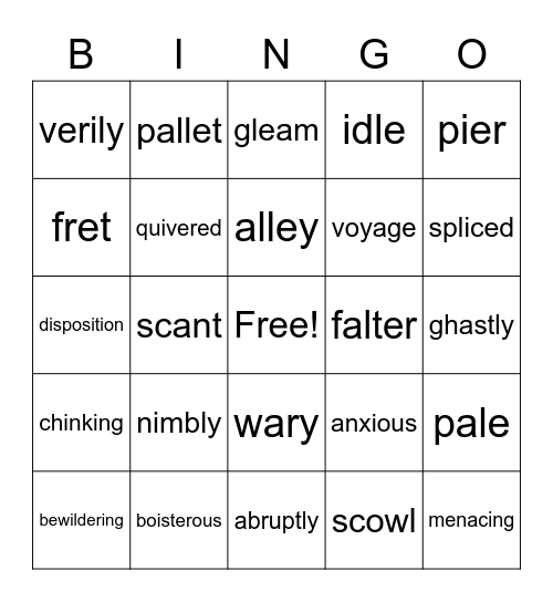 Sign of the Beaver Vocabulary Bingo Card