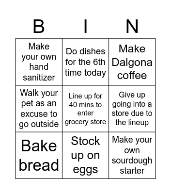 Covid 19 Pandemic Bingo Card
