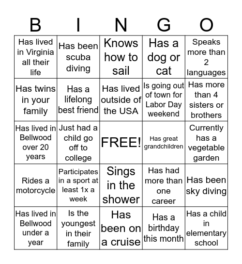 Bellwood Neighborhoods Bingo Card