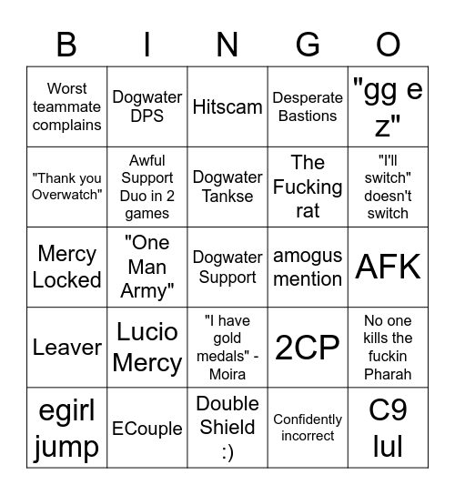 Overwatch Bingo Card