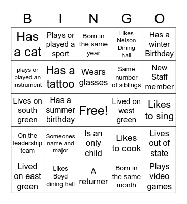 Someone who Bingo BSO Bingo Card