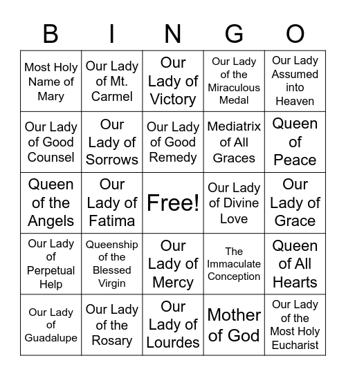 Names of the Blessed Virgin Mary Bingo Card
