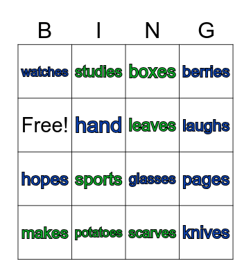 Phonics Class -s sound Bingo Card