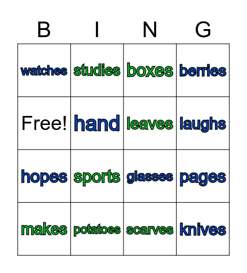 Phonics Class -s sound Bingo Card