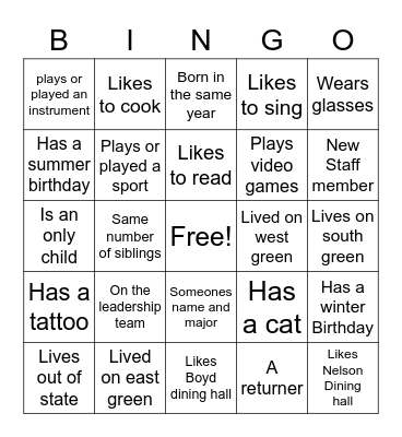 Someone who Bingo BSO Bingo Card