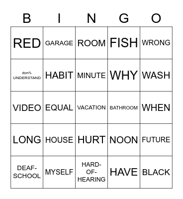 ASL 1 Bingo Card