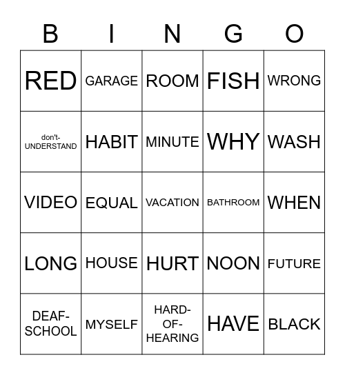 ASL 1 Bingo Card