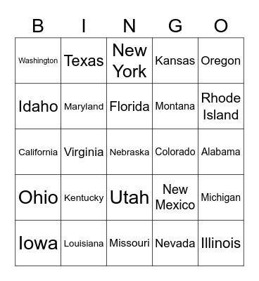 North American Cities Bingo Card