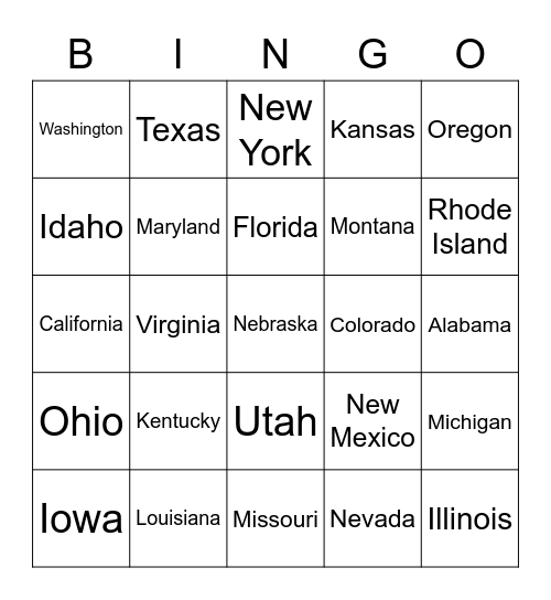 North American Cities Bingo Card