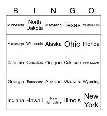 North American Cities Bingo Card