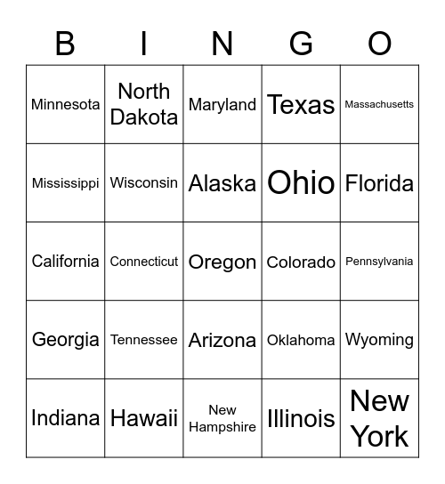 North American Cities Bingo Card