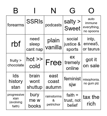 kristine Bingo Card