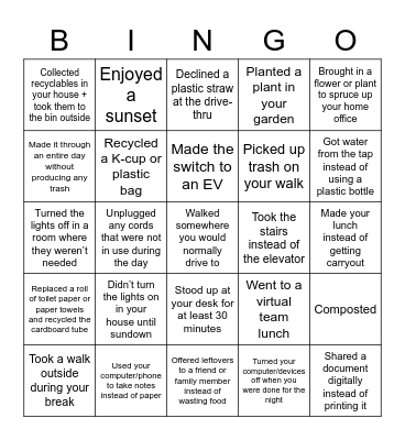 EARTH DAY Bingo Card