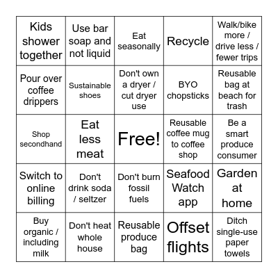 Earth Day Green Tips Bingo! Bingo Card