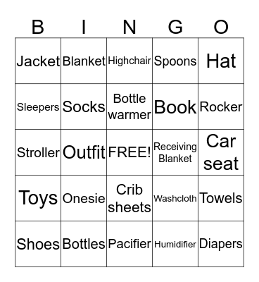 Kristen & Jason's Baby Shower Bingo Card