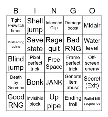 Slothbear's Kaizo Bingo Card