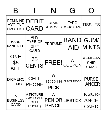 PURSE BINGO Card