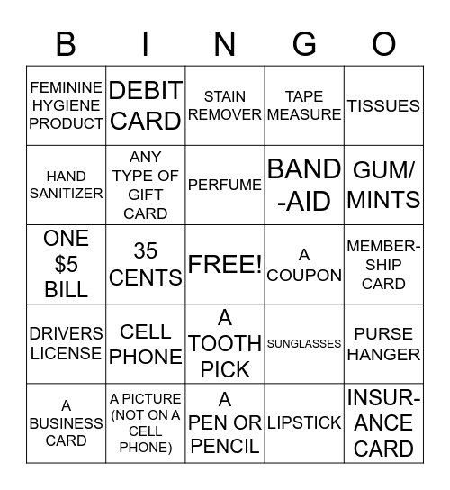 PURSE BINGO Card