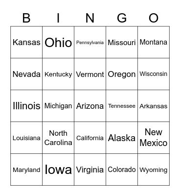 North American Cities Bingo Card