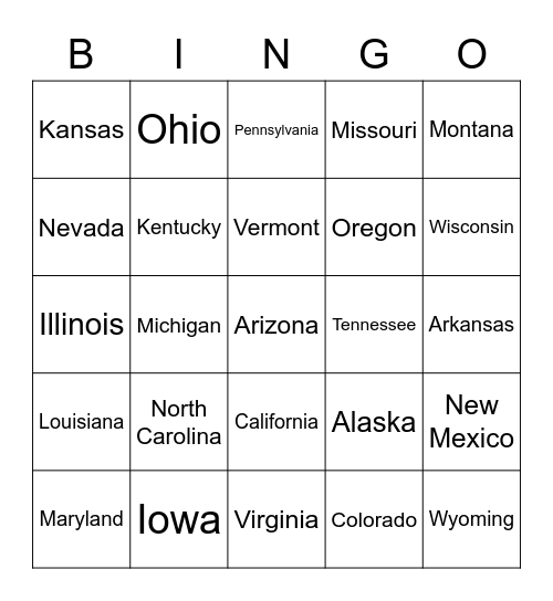 North American Cities Bingo Card