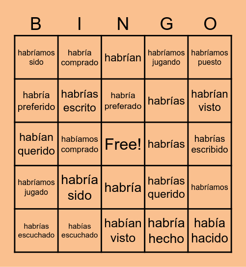 Condicional Perfecto Bingo Card