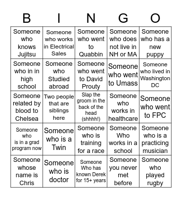 Derek and Chelsea's Meet and Greet Wedding Bingo! Bingo Card