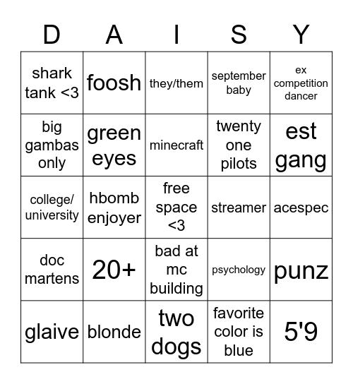 daisy bingo!!! Bingo Card