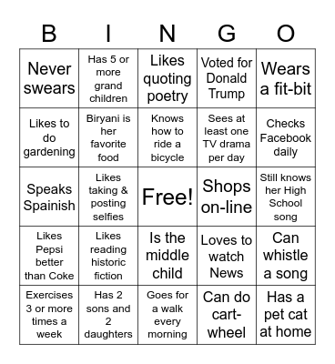 Get To Know You Bingo Card
