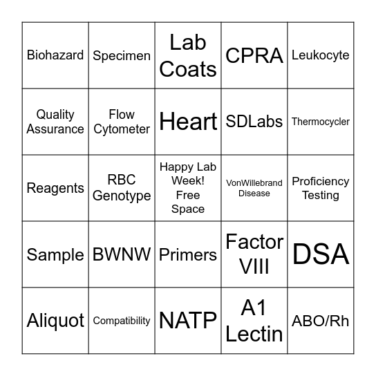 SDLabs Lab Week Bingo! Bingo Card