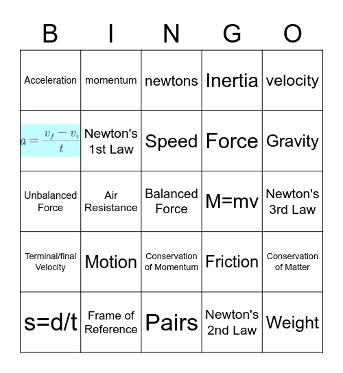 Motion Bingo II Bingo Card