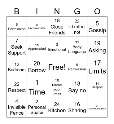 Boundaries Bingo Card