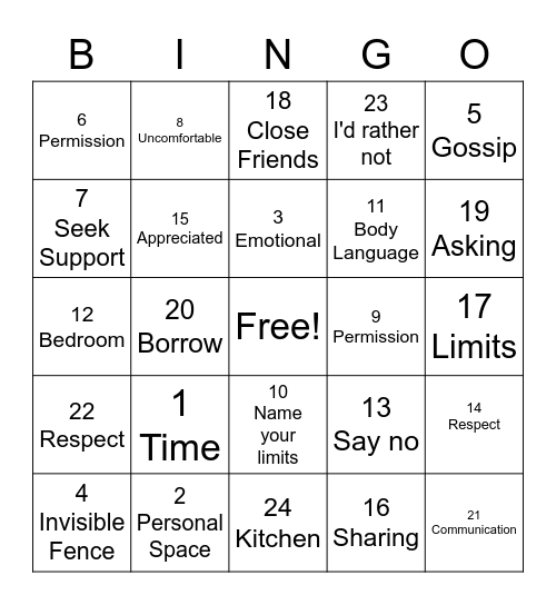 Boundaries Bingo Card