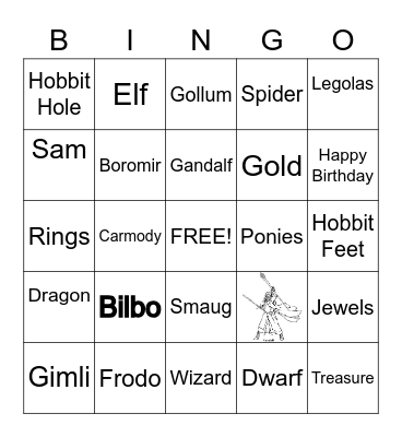 Hobbit & Lord of the Rings Bingo Card