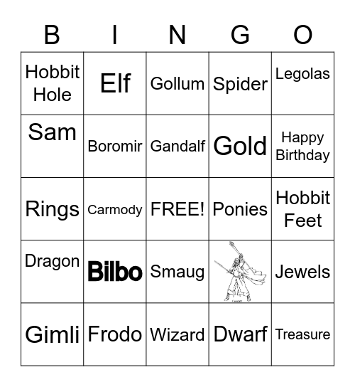 Hobbit & Lord of the Rings Bingo Card