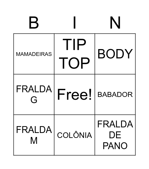 BINGO B Bingo Card