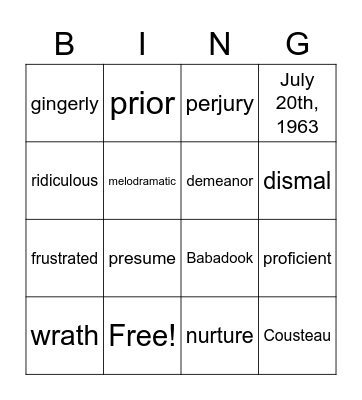 Vocabulary Bingo! :) Bingo Card