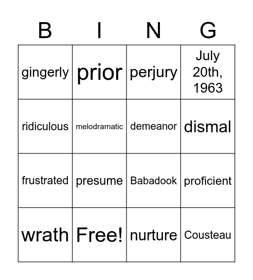 Vocabulary Bingo! :) Bingo Card