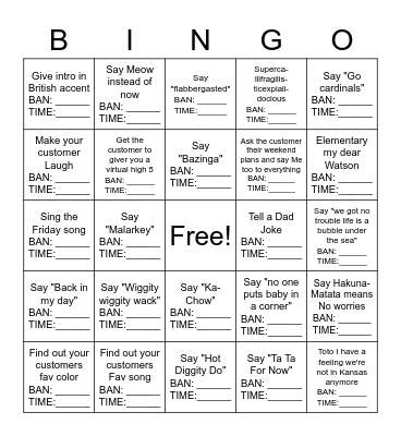 Friyay BINGO Card