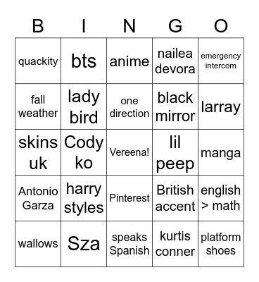 you just like me fr Bingo Card