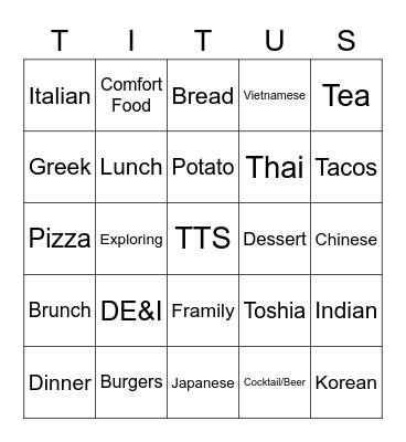 Cooking Up Culture Bingo Card