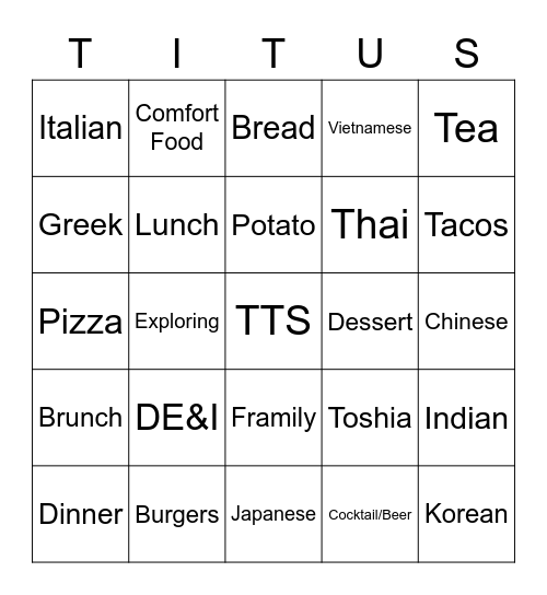 Cooking Up Culture Bingo Card