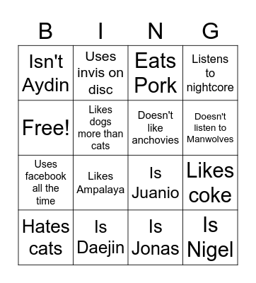 Evil Bingo (Biased Bingo) Bingo Card